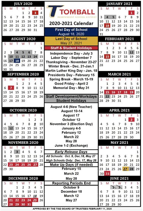 Tomball Isd Calendar 2021 22